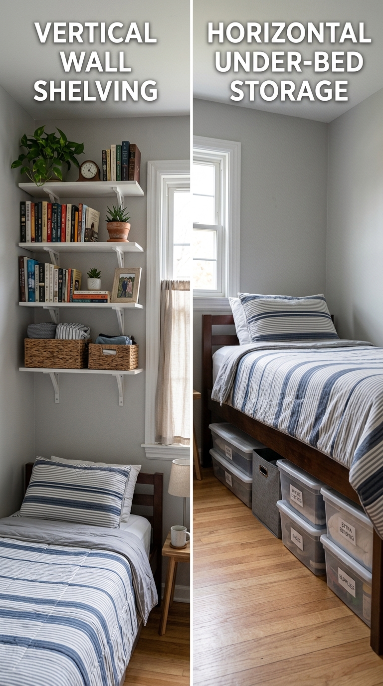Comparing vertical and horizontal bedroom storage