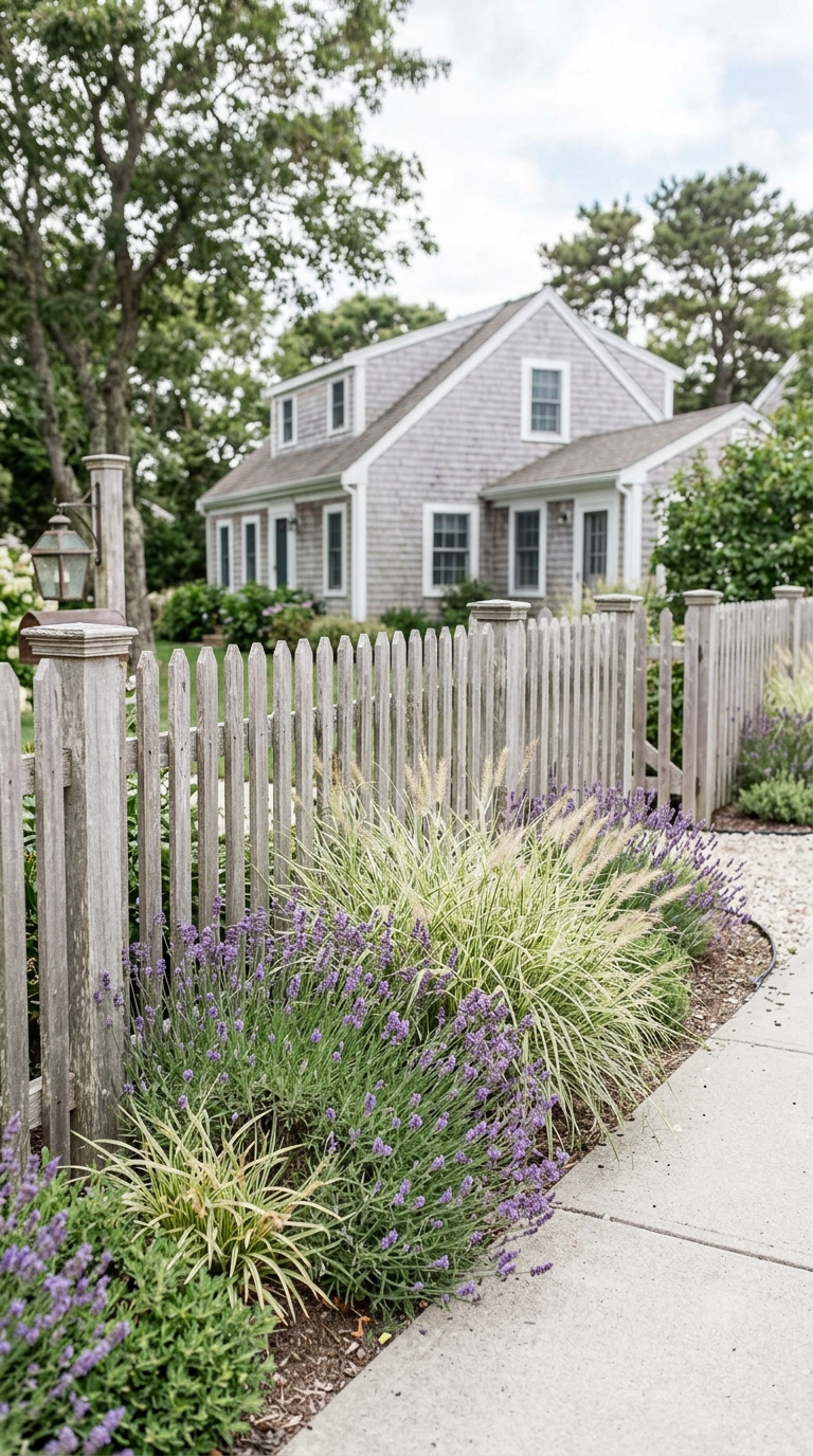 Weathered wood fence idea for rustic front yard curb appeal