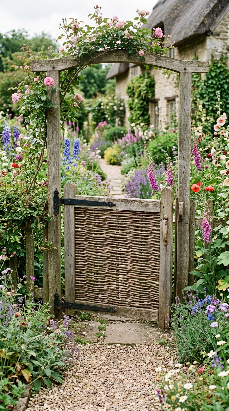 Handwoven willow DIY garden gate design