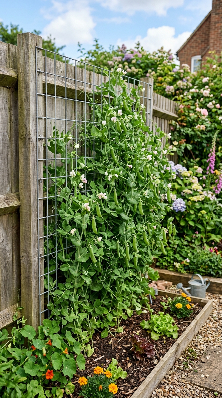 DIY wire mesh trellis for a small space vertical garden growing