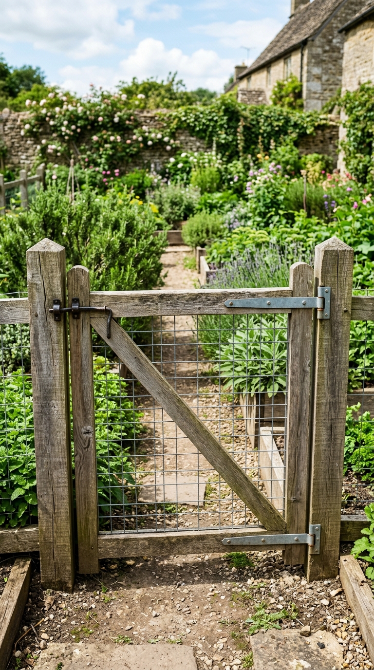DIY wire mesh and wood frame garden gate